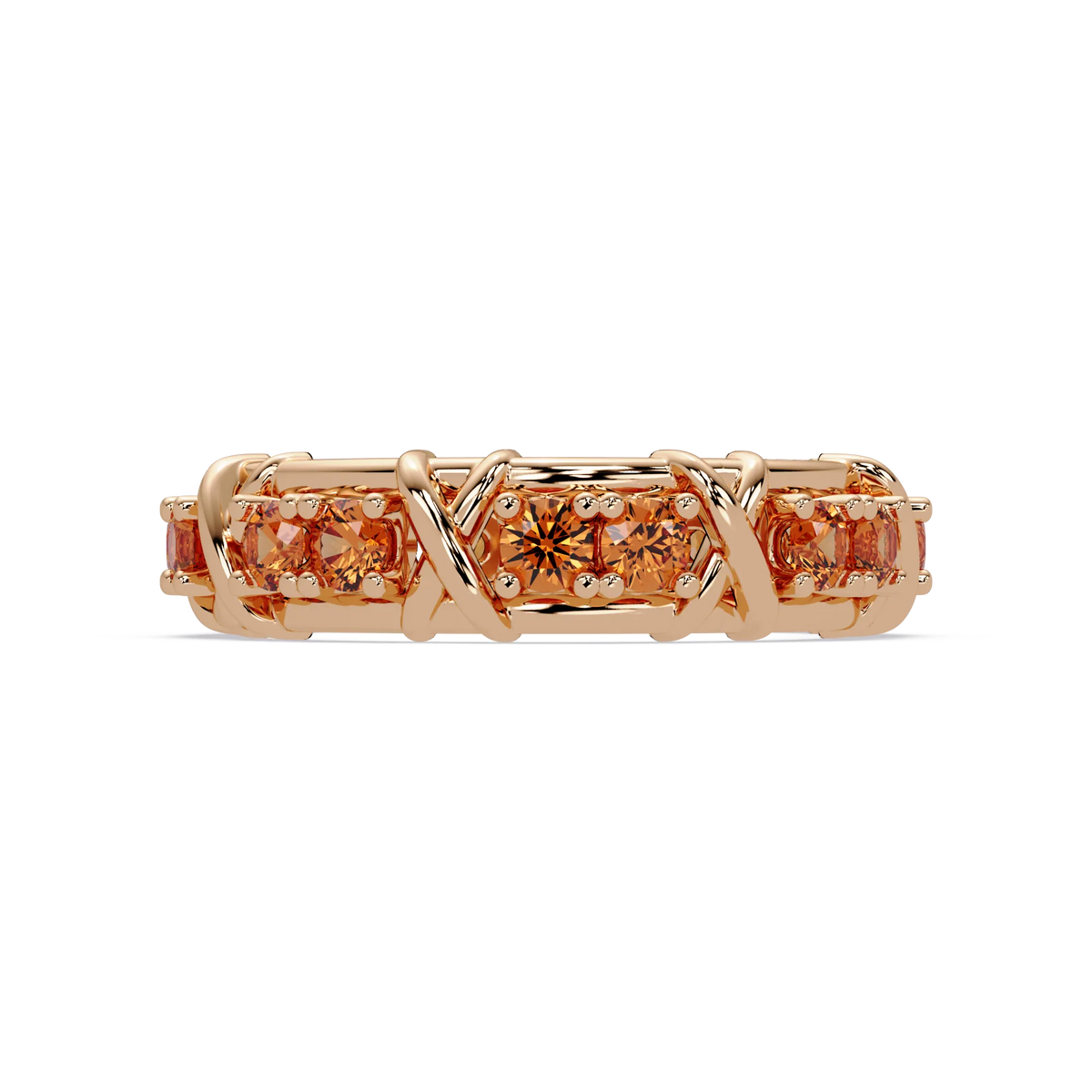 1.3 CTW Round Colorstone Designer Band Ring with Champagne Topaz stone in 14K Rose Gold – Lunéa Paris
