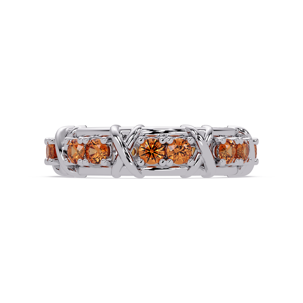 1.3 CTW Round Colorstone Designer Band Ring with Champagne Topaz stone in 14K White Gold – Lunéa Paris