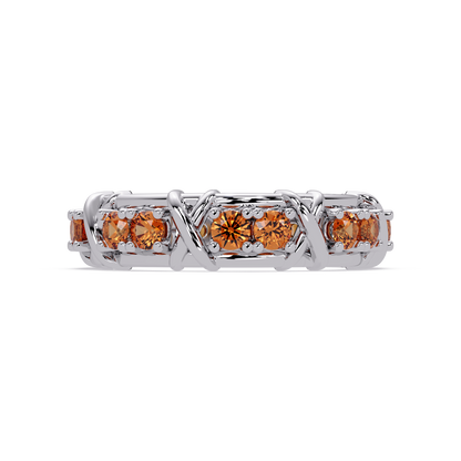 1.3 CTW Round Colorstone Designer Band Ring with Champagne Topaz stone in 14K White Gold – Lunéa Paris