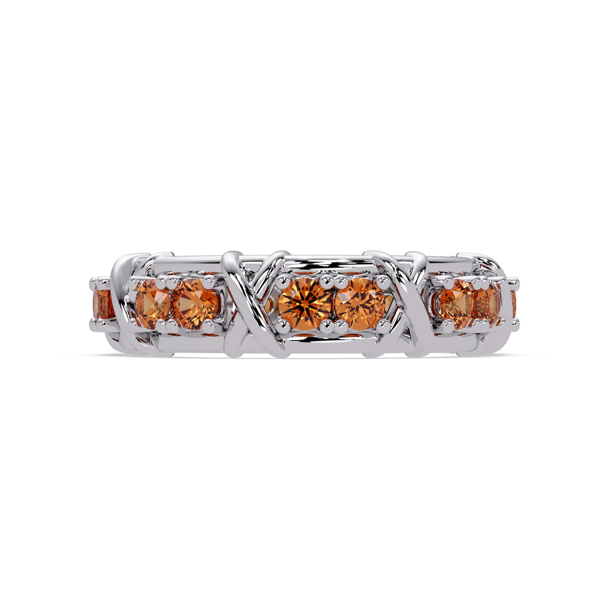 1.3 CTW Round Colorstone Designer Band Ring with Champagne Topaz stone in 14K White Gold – Lunéa Paris