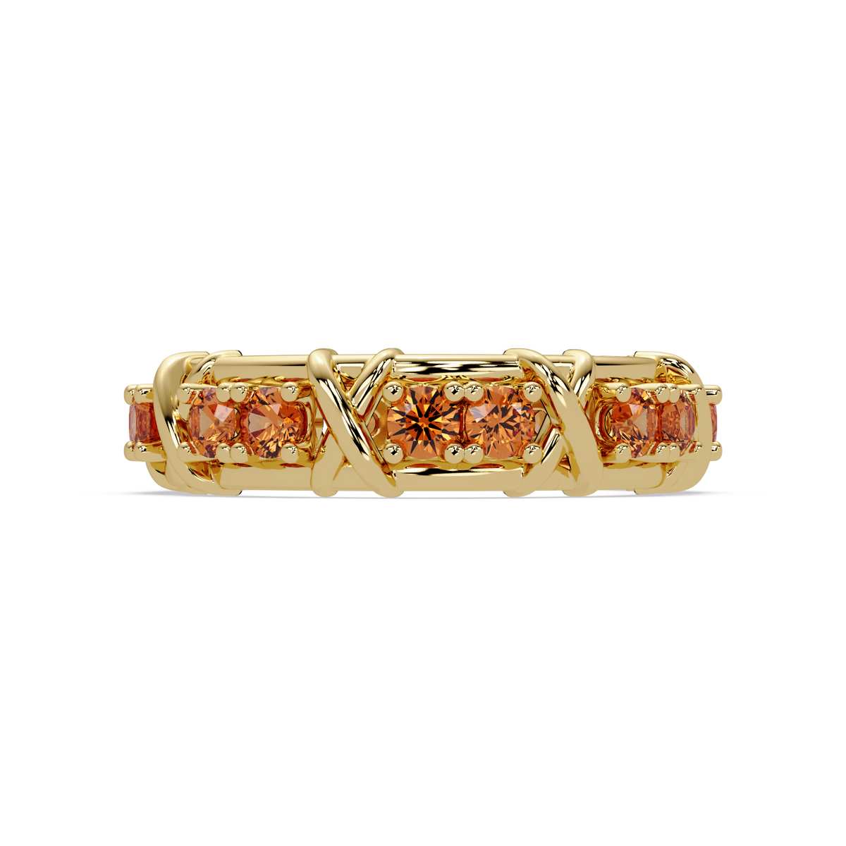 1.3 CTW Round Colorstone Designer Band Ring with Champagne Topaz stone in 14K Yellow Gold – Lunéa Paris