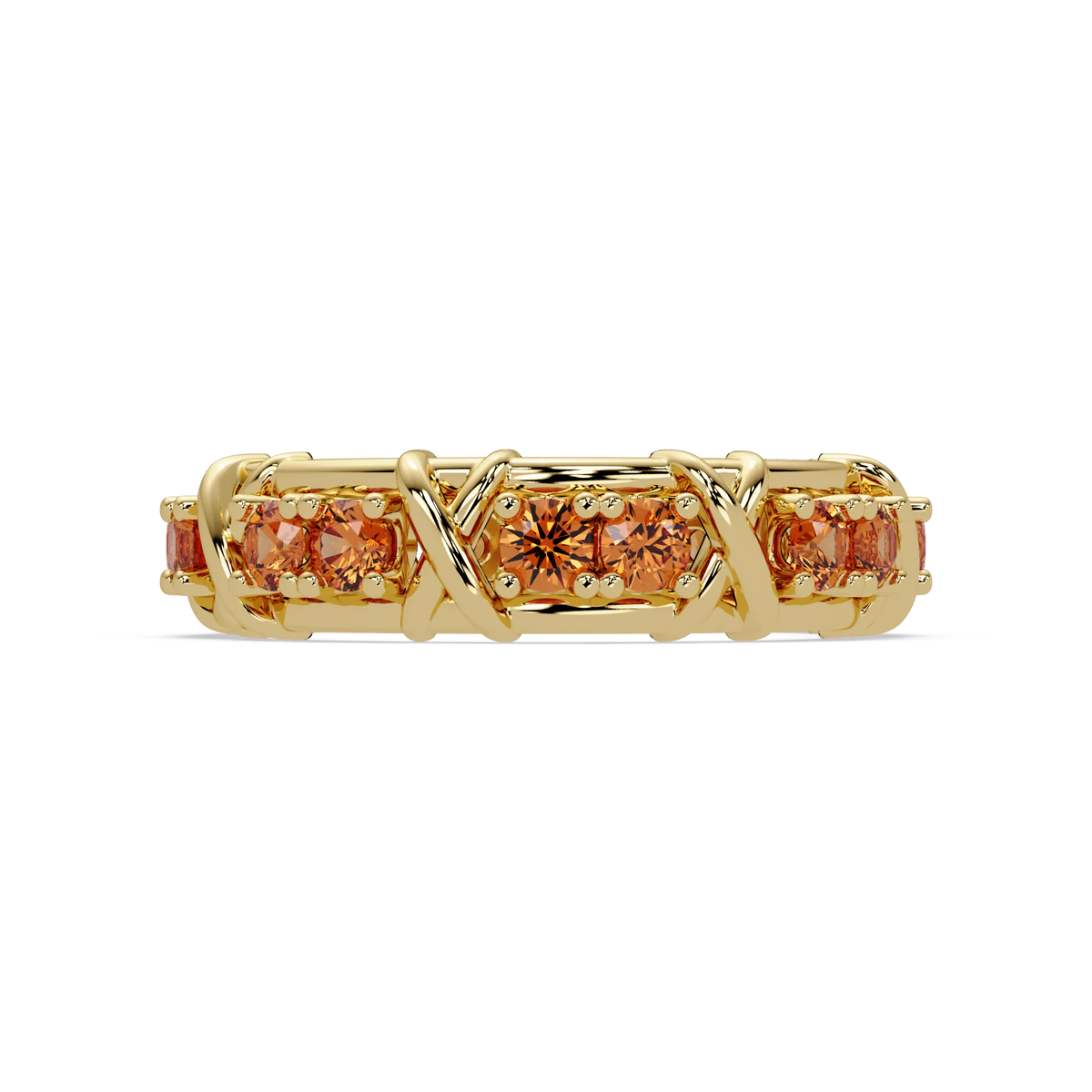 1.3 CTW Round Colorstone Designer Band Ring with Champagne Topaz stone in 14K Yellow Gold – Lunéa Paris