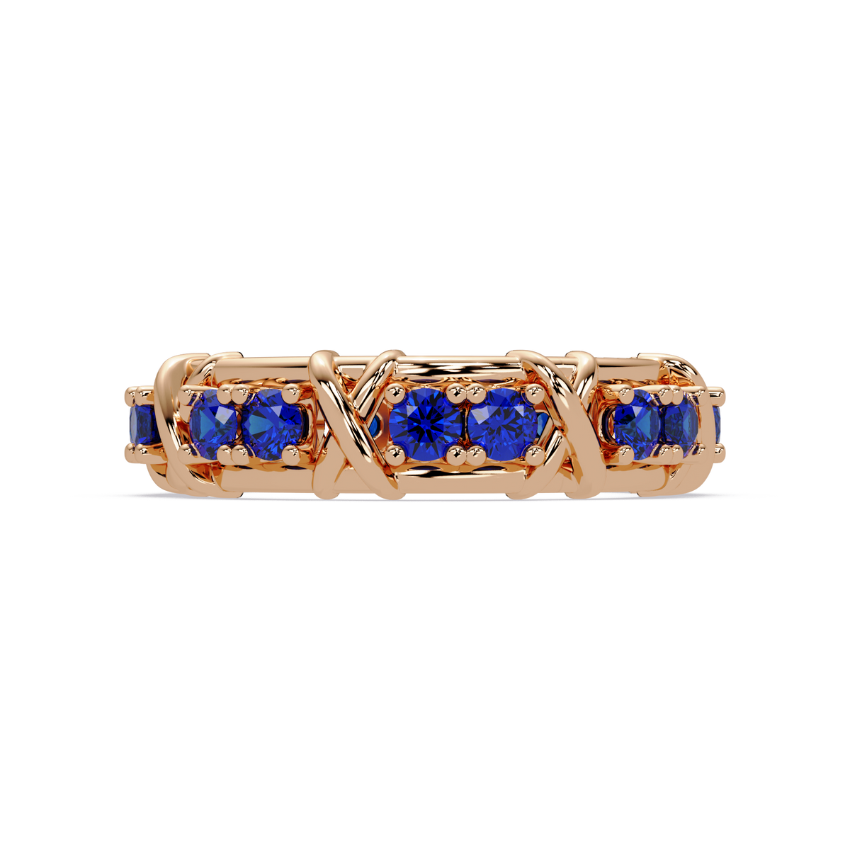 1.3 CTW Round Colorstone Designer Band Ring with Sapphire Blue stone in 14K Rose Gold – Lunéa Paris