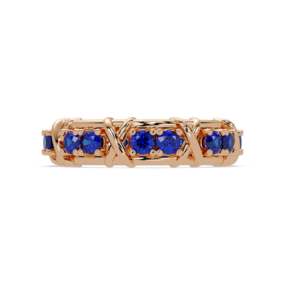 1.3 CTW Round Colorstone Designer Band Ring with Sapphire Blue stone in 14K Rose Gold – Lunéa Paris