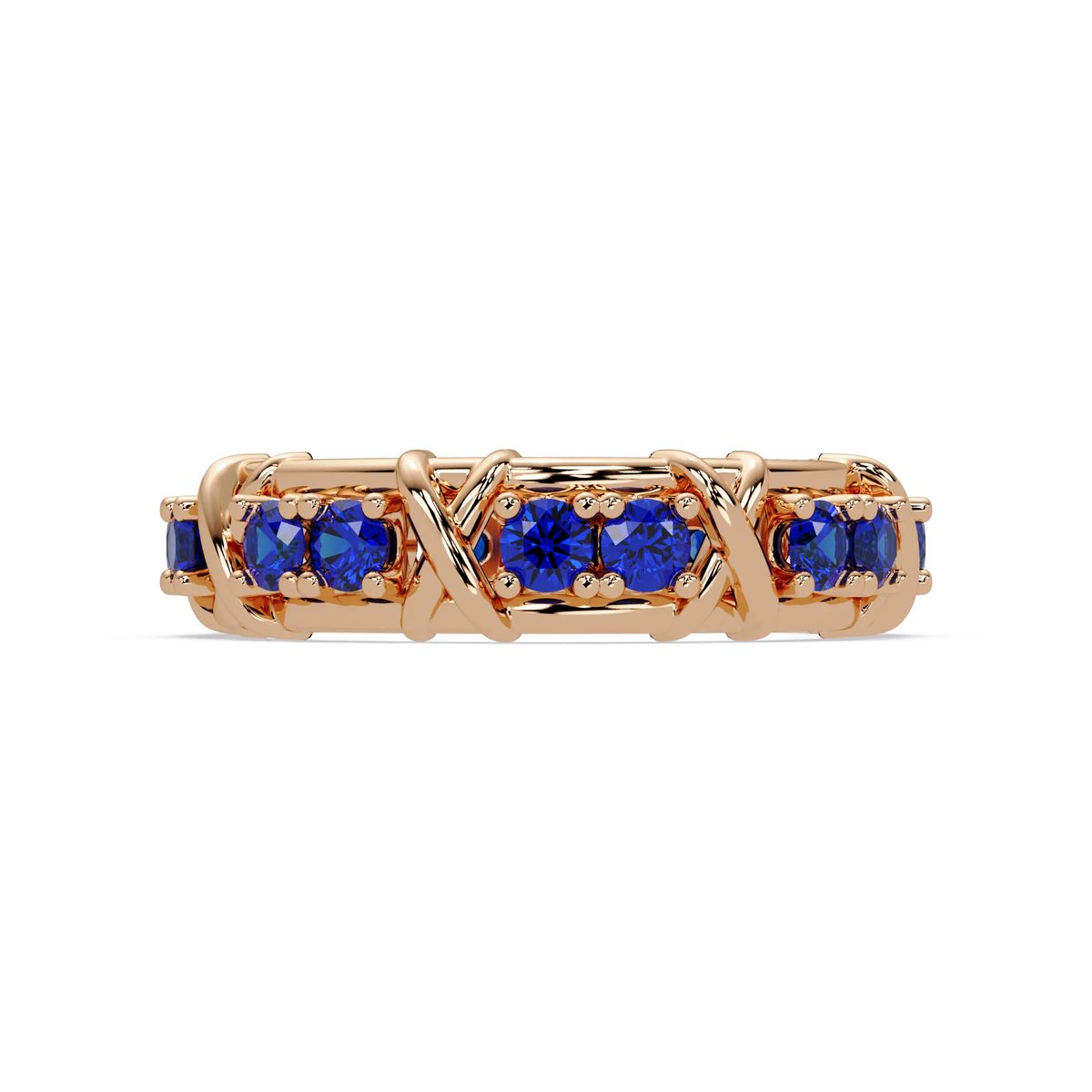 1.3 CTW Round Colorstone Designer Band Ring with Sapphire Blue stone in 14K Rose Gold – Lunéa Paris