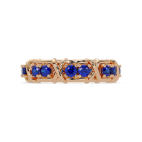 1.3 CTW Round Colorstone Designer Band Ring with Sapphire Blue stone in 14K Rose Gold – Lunéa Paris