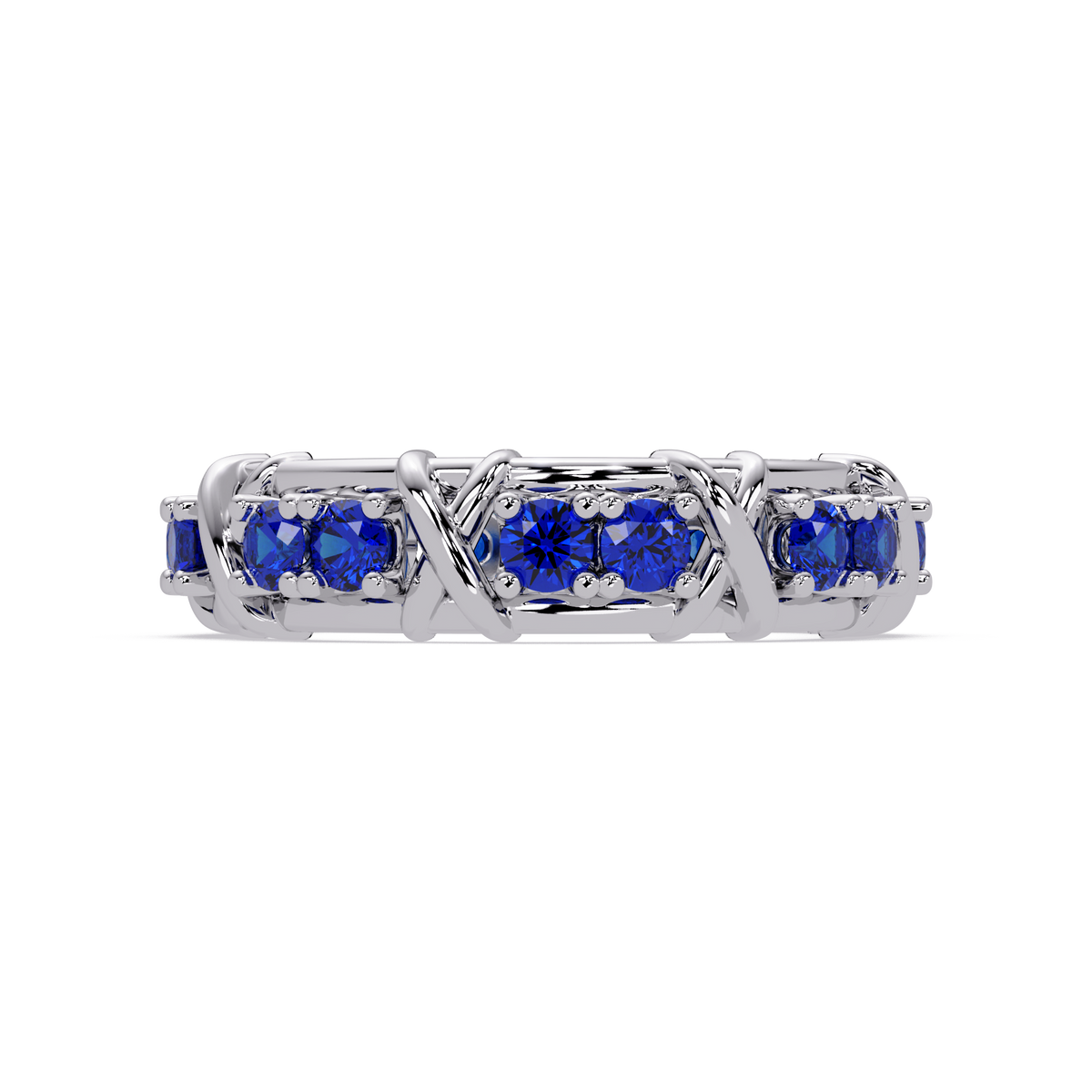 1.3 CTW Round Colorstone Designer Band Ring with Sapphire Blue stone in 14K White Gold – Lunéa Paris