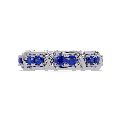 1.3 CTW Round Colorstone Designer Band Ring with Sapphire Blue stone in 14K White Gold – Lunéa Paris