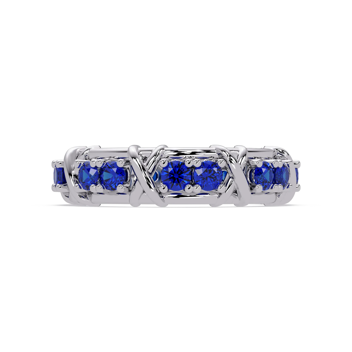 1.3 CTW Round Colorstone Designer Band Ring with Sapphire Blue stone in 14K White Gold – Lunéa Paris