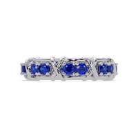 1.3 CTW Round Colorstone Designer Band Ring with Sapphire Blue stone in 14K White Gold – Lunéa Paris