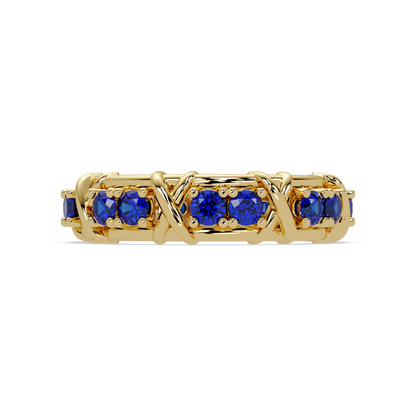 1.3 CTW Round Colorstone Designer Band Ring with Sapphire Blue stone in 14K Yellow Gold – Lunéa Paris