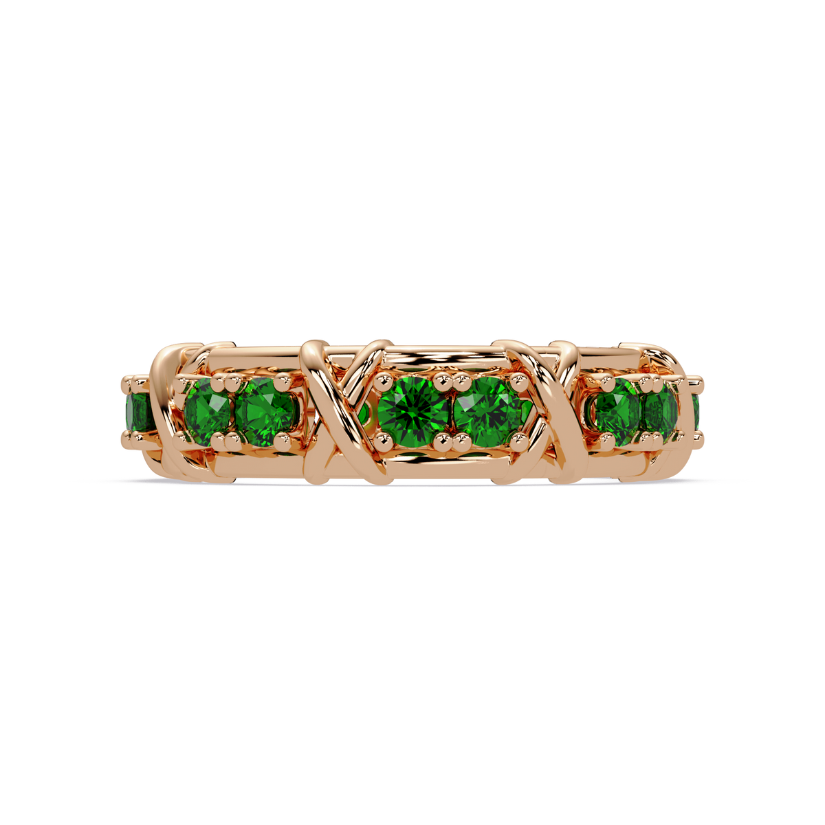1.3 CTW Round Colorstone Designer Band Ring with Emerald Green stone in 14K Rose Gold – Lunéa Paris