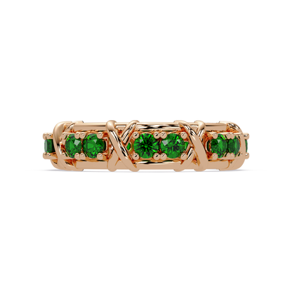 1.3 CTW Round Colorstone Designer Band Ring with Emerald Green stone in 14K Rose Gold – Lunéa Paris