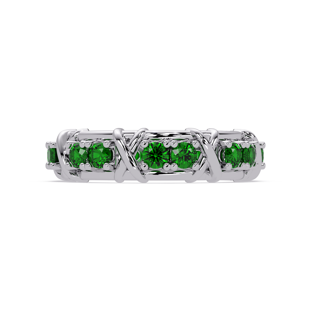 1.3 CTW Round Colorstone Designer Band Ring with Emerald Green stone in 14K White Gold – Lunéa Paris