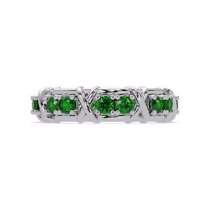 1.3 CTW Round Colorstone Designer Band Ring with Emerald Green stone in 14K White Gold – Lunéa Paris