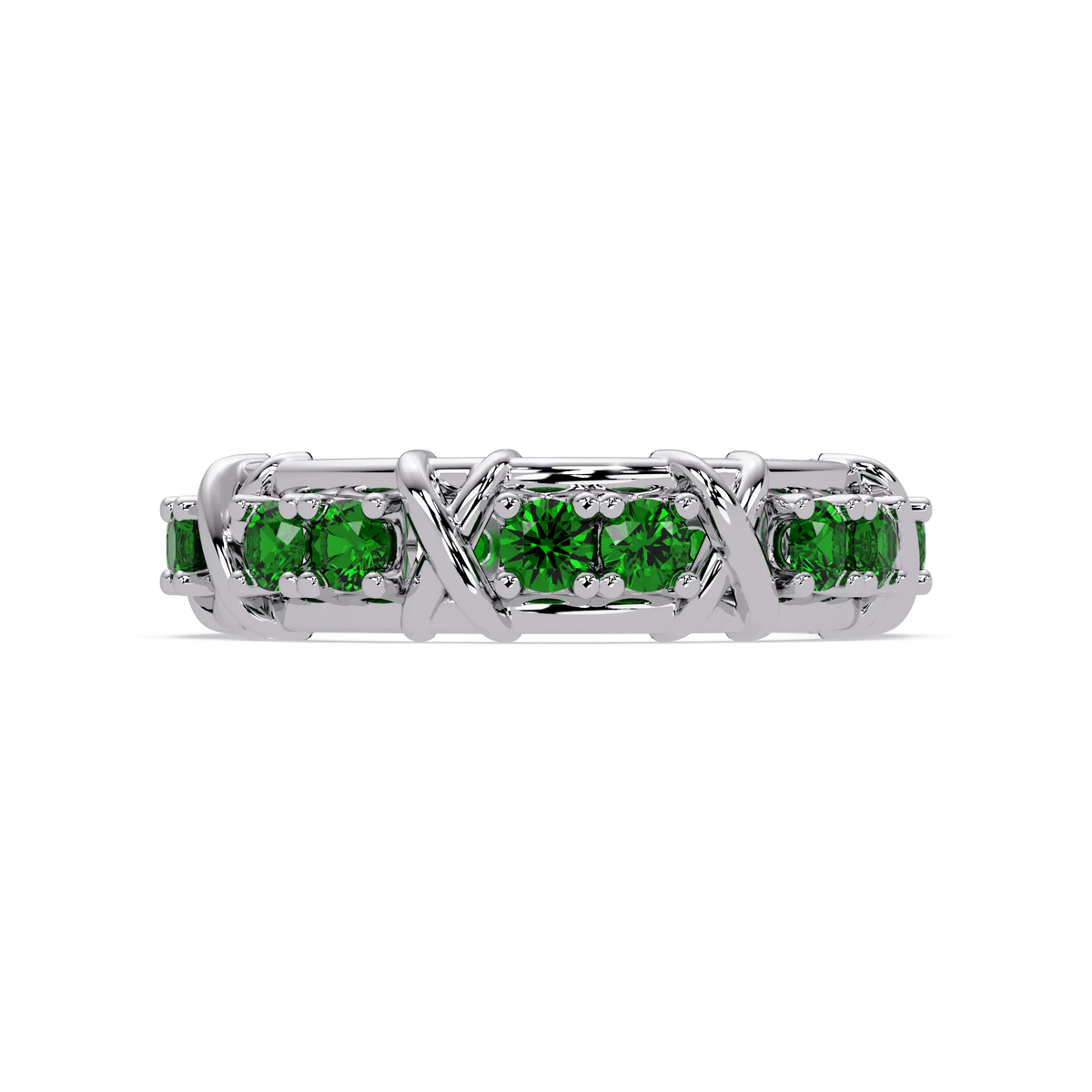 1.3 CTW Round Colorstone Designer Band Ring with Emerald Green stone in 14K White Gold – Lunéa Paris