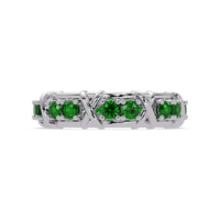 1.3 CTW Round Colorstone Designer Band Ring with Emerald Green stone in 14K White Gold – Lunéa Paris