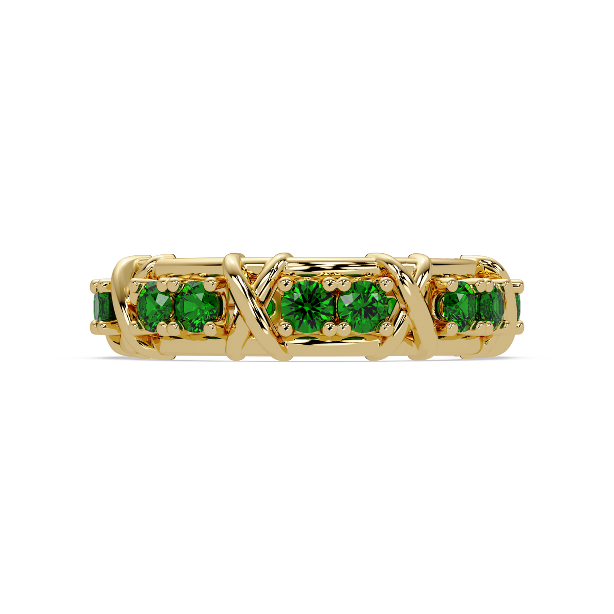 1.3 CTW Round Colorstone Designer Band Ring with Emerald Green stone in 14K Yellow Gold – Lunéa Paris