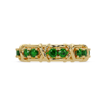 1.3 CTW Round Colorstone Designer Band Ring with Emerald Green stone in 14K Yellow Gold – Lunéa Paris