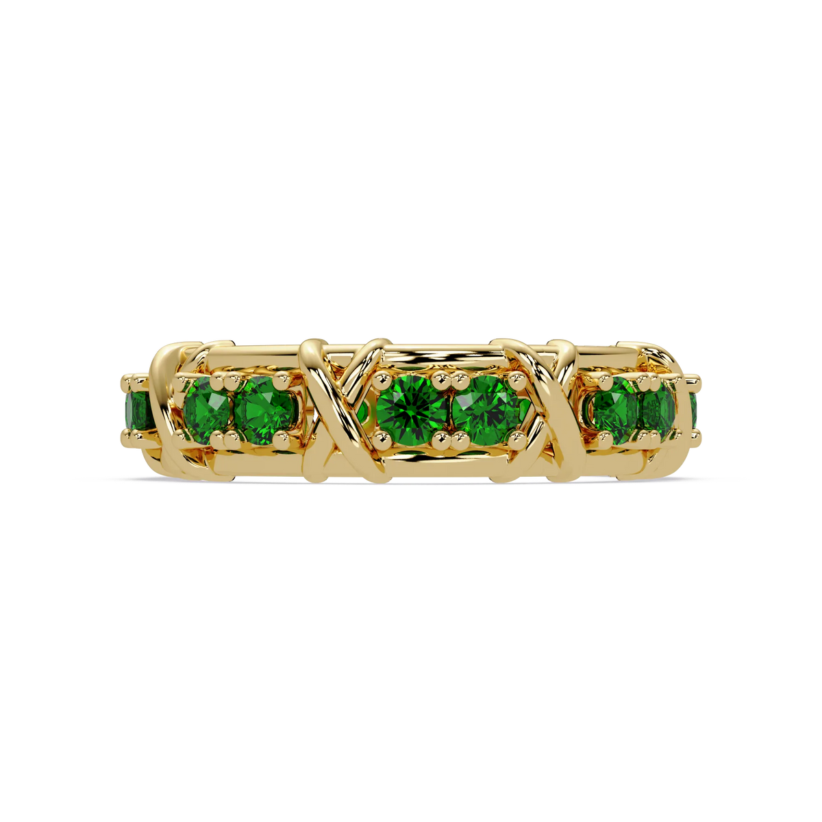 1.3 CTW Round Colorstone Designer Band Ring with Emerald Green stone in 14K Yellow Gold – Lunéa Paris