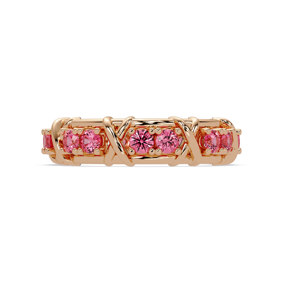 1.3 CTW Round Colorstone Designer Band Ring with Tourmaline Pink stone in 14K Rose Gold – Lunéa Paris