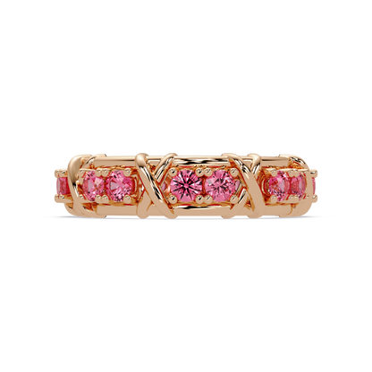 1.3 CTW Round Colorstone Designer Band Ring with Tourmaline Pink stone in 14K Rose Gold – Lunéa Paris