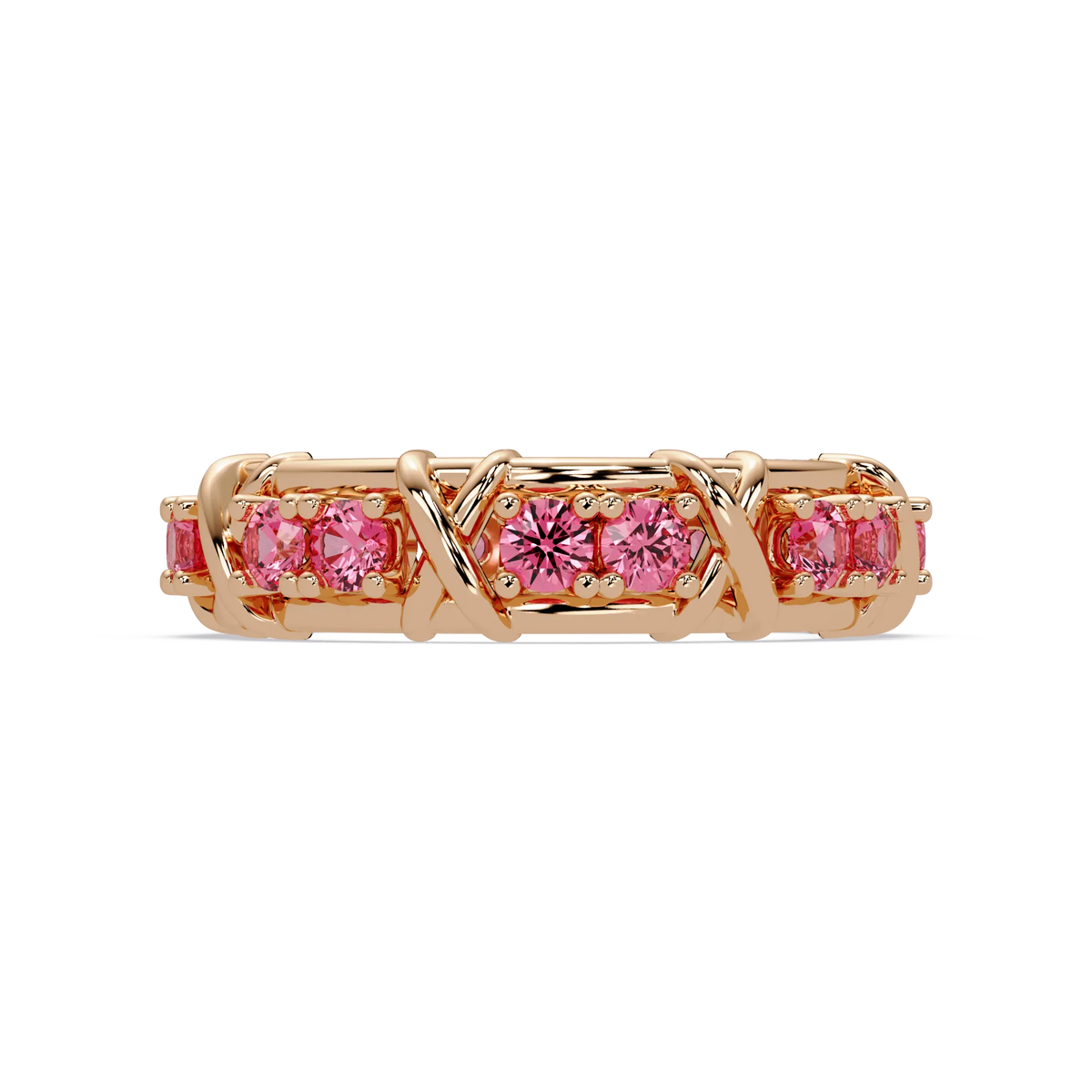 1.3 CTW Round Colorstone Designer Band Ring with Tourmaline Pink stone in 14K Rose Gold – Lunéa Paris