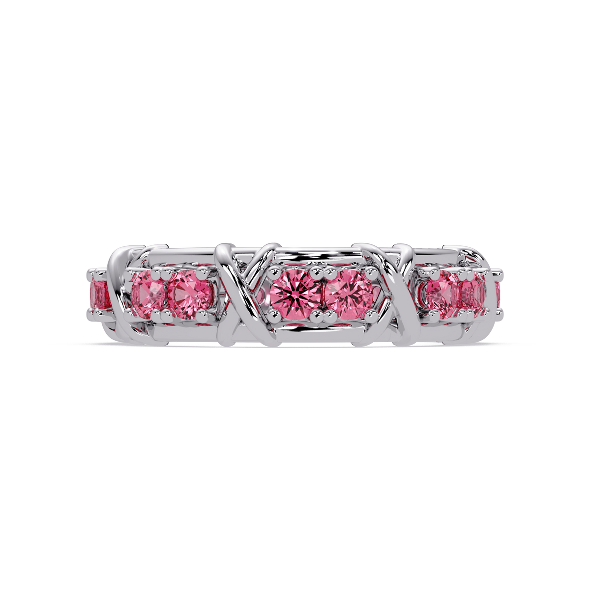 1.3 CTW Round Colorstone Designer Band Ring with Tourmaline Pink stone in 14K White Gold – Lunéa Paris
