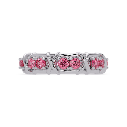 1.3 CTW Round Colorstone Designer Band Ring with Tourmaline Pink stone in 14K White Gold – Lunéa Paris