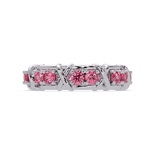 1.3 CTW Round Colorstone Designer Band Ring with Tourmaline Pink stone in 14K White Gold – Lunéa Paris