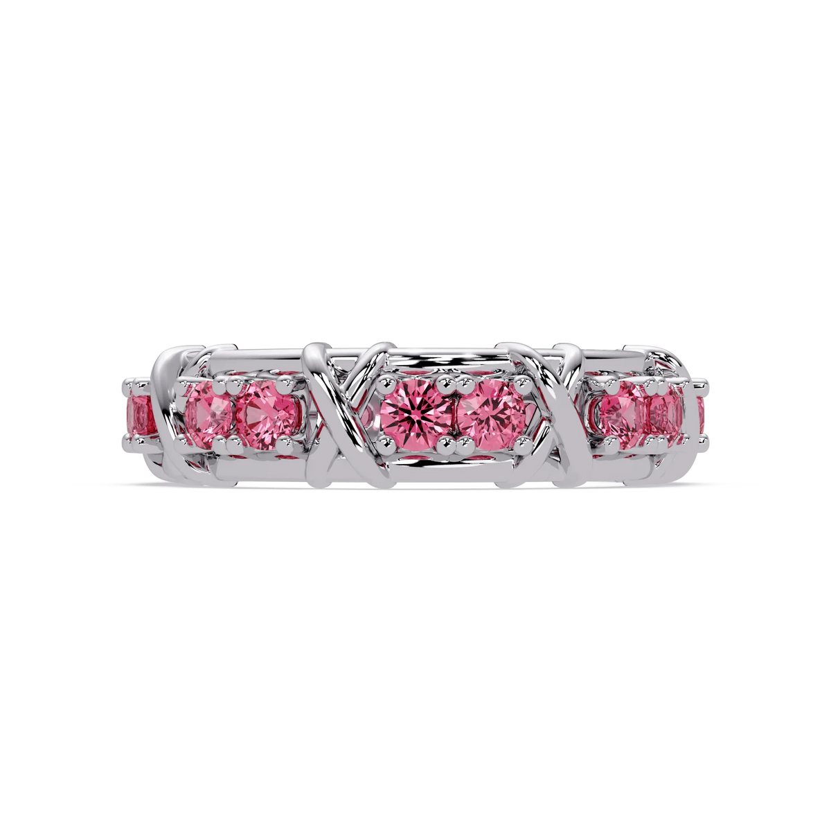 1.3 CTW Round Colorstone Designer Band Ring with Tourmaline Pink stone in 14K White Gold – Lunéa Paris