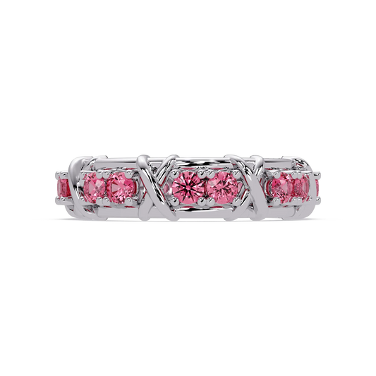 1.3 CTW Round Colorstone Designer Band Ring with Tourmaline Pink stone in 14K White Gold – Lunéa Paris