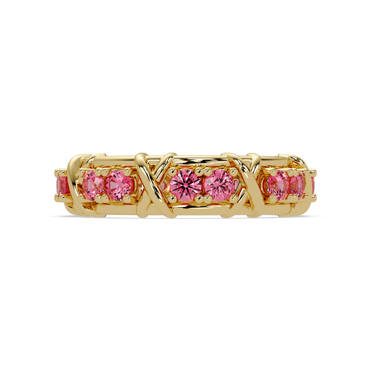 1.3 CTW Round Colorstone Designer Band Ring with Tourmaline Pink stone in 14K Yellow Gold – Lunéa Paris