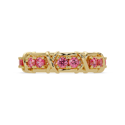 1.3 CTW Round Colorstone Designer Band Ring with Tourmaline Pink stone in 14K Yellow Gold – Lunéa Paris