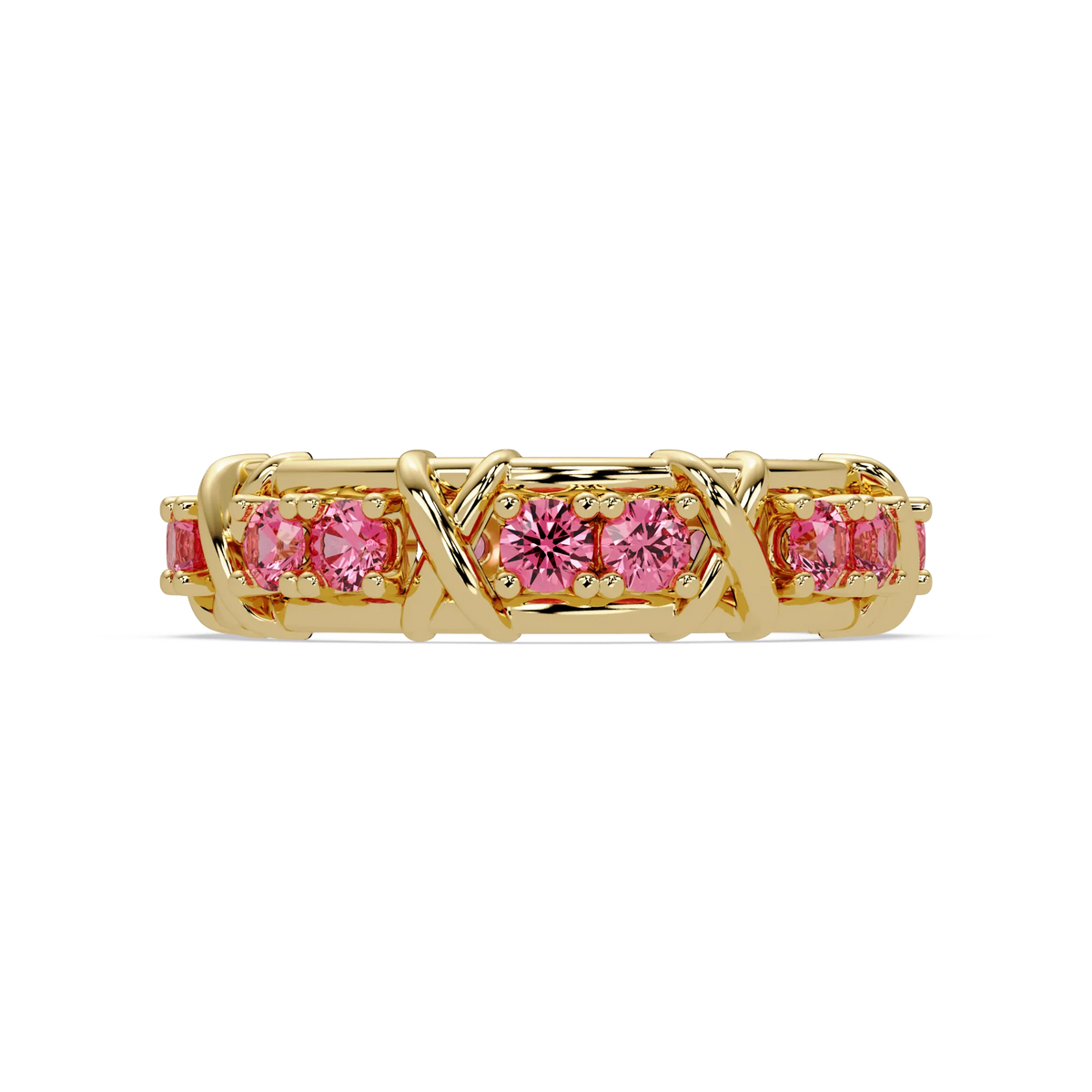 1.3 CTW Round Colorstone Designer Band Ring with Tourmaline Pink stone in 14K Yellow Gold – Lunéa Paris