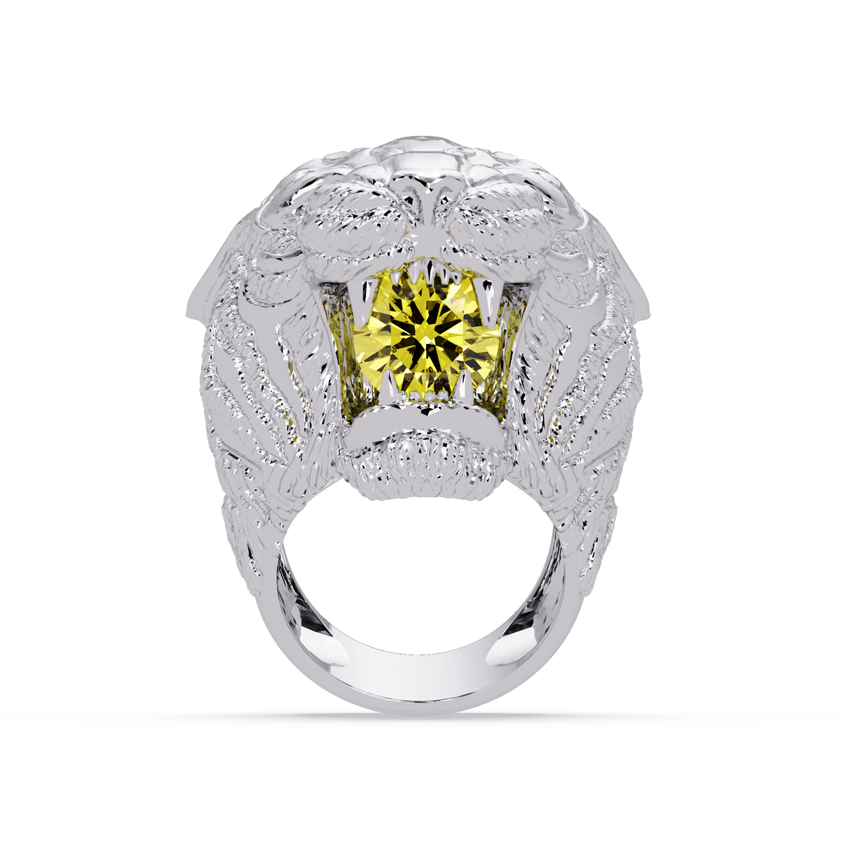 2.4 CTW Round Lion Crest Colorstone Signet Ring with Citrine Yellow stone in 14K White Gold – Lunéa Paris