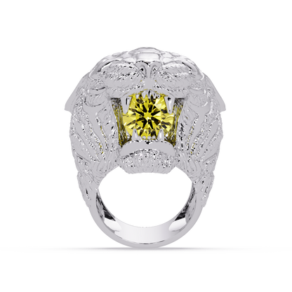 2.4 CTW Round Lion Crest Colorstone Signet Ring with Citrine Yellow stone in 14K White Gold – Lunéa Paris