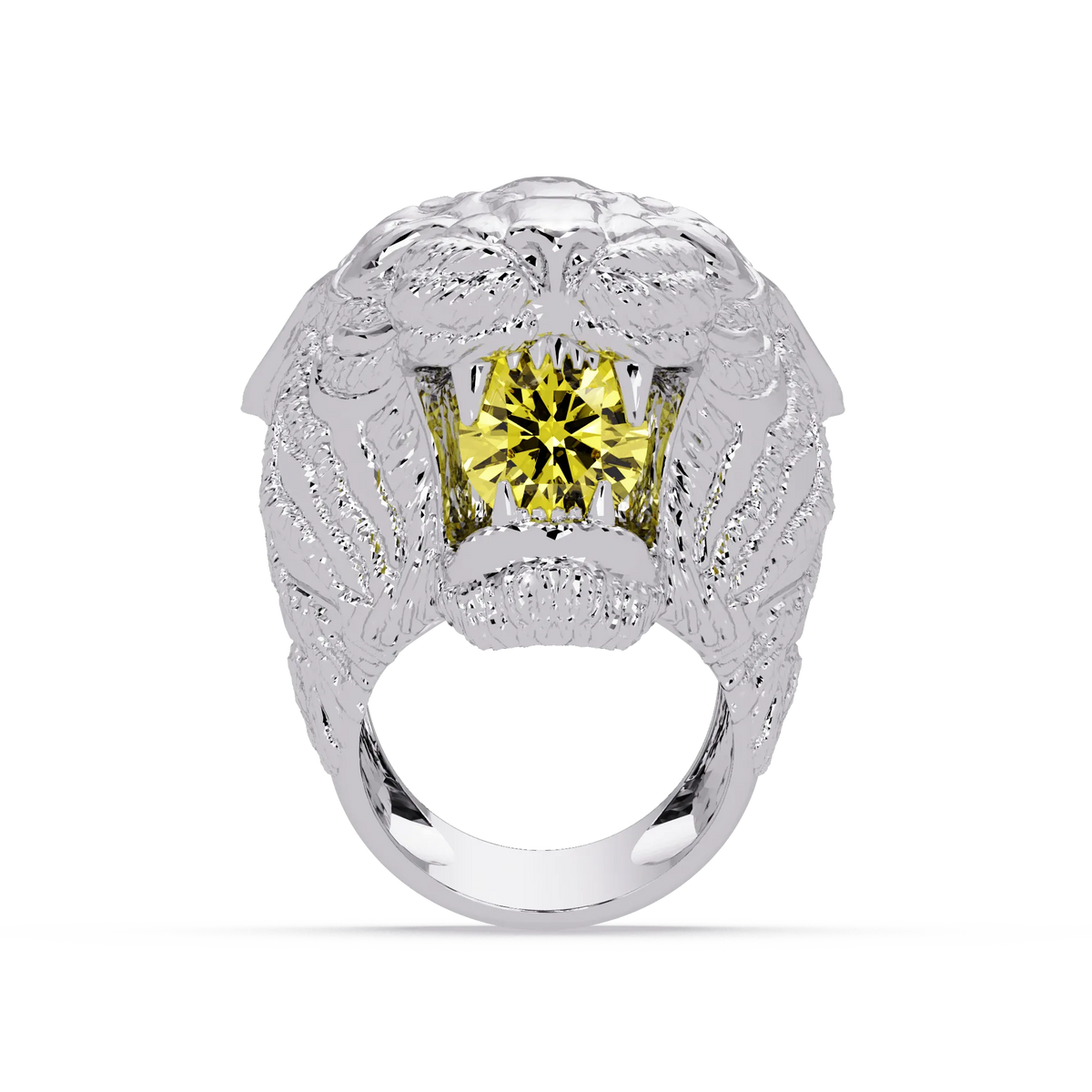 2.4 CTW Round Lion Crest Colorstone Signet Ring with Citrine Yellow stone in 14K White Gold – Lunéa Paris