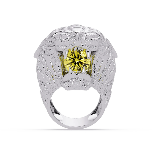 2.4 CTW Round Lion Crest Colorstone Signet Ring with Citrine Yellow stone in 14K White Gold – Lunéa Paris