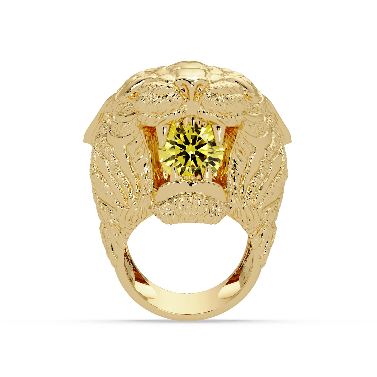 2.4 CTW Round Lion Crest Colorstone Signet Ring with Citrine Yellow stone in 14K Yellow Gold – Lunéa Paris