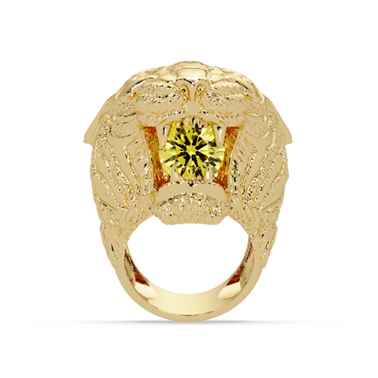 2.4 CTW Round Lion Crest Colorstone Signet Ring with Citrine Yellow stone in 14K Yellow Gold – Lunéa Paris