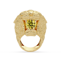 2.4 CTW Round Lion Crest Colorstone Signet Ring with Citrine Yellow stone in 14K Yellow Gold – Lunéa Paris