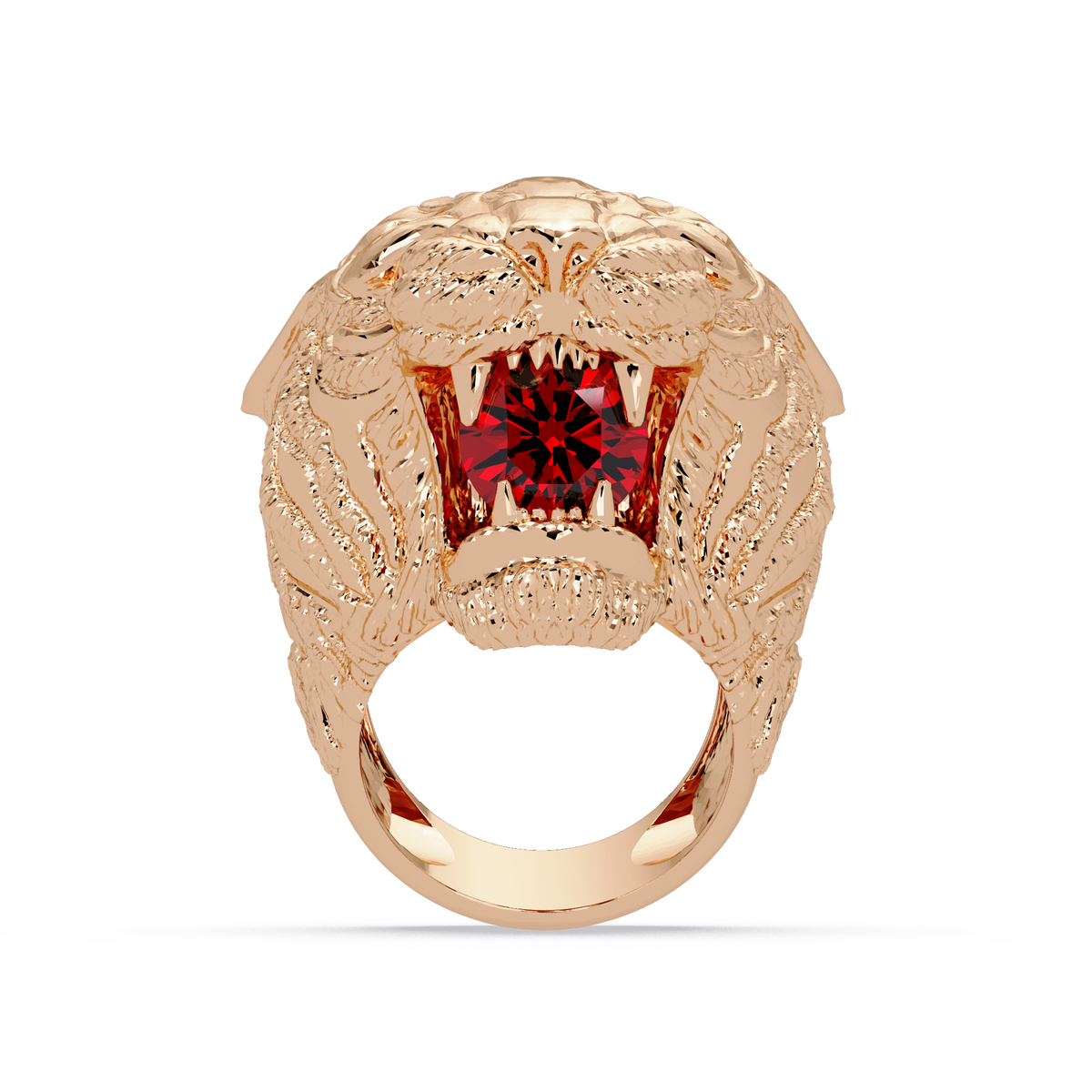 2.4 CTW Round Lion Crest Colorstone Signet Ring with Ruby Red stone in 14K Rose Gold – Lunéa Paris