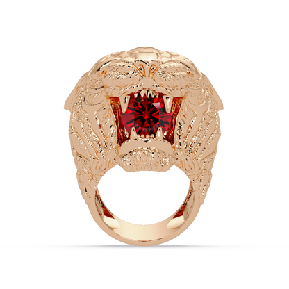 2.4 CTW Round Lion Crest Colorstone Signet Ring with Ruby Red stone in 14K Rose Gold – Lunéa Paris