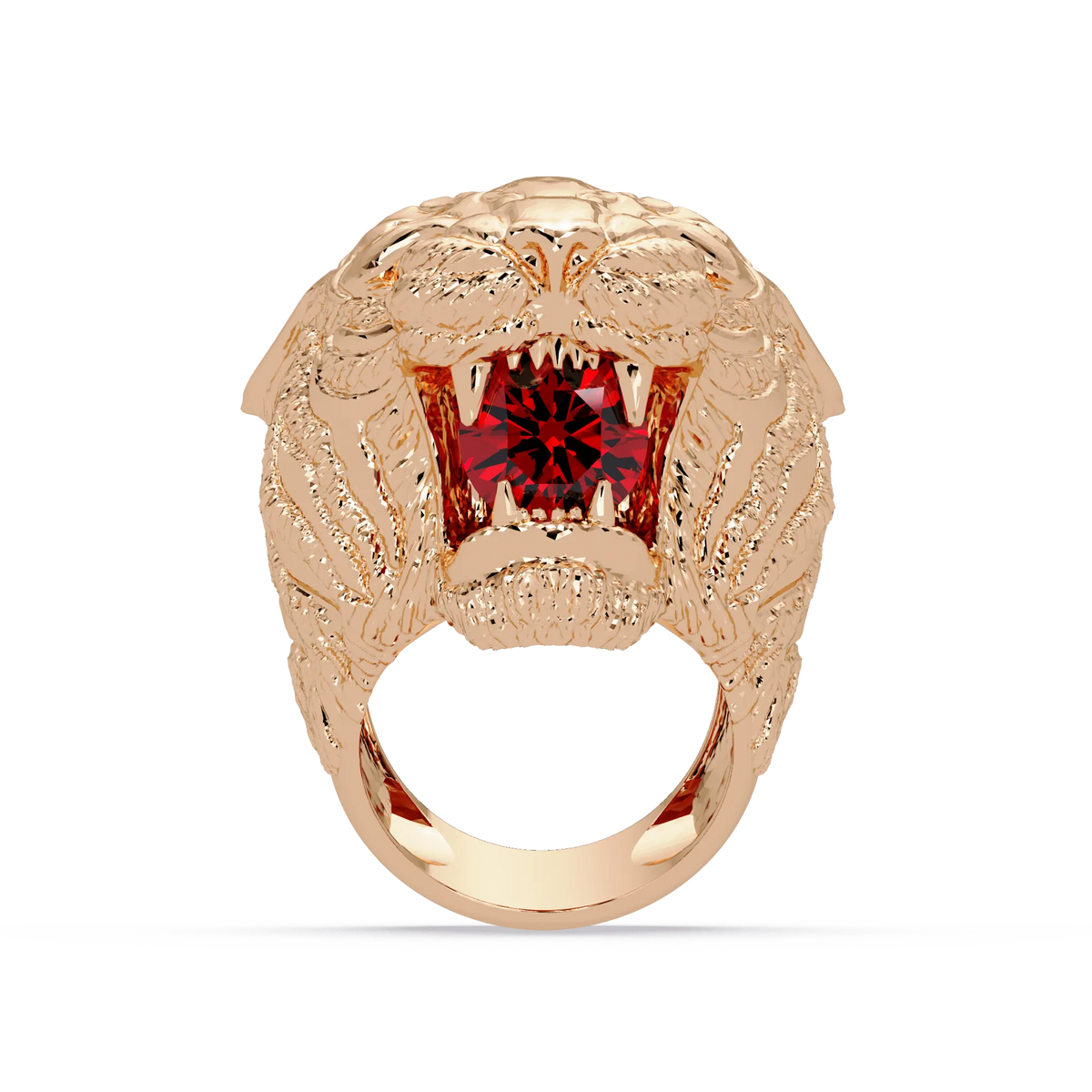 2.4 CTW Round Lion Crest Colorstone Signet Ring with Ruby Red stone in 14K Rose Gold – Lunéa Paris