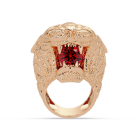 2.4 CTW Round Lion Crest Colorstone Signet Ring with Ruby Red stone in 14K Rose Gold – Lunéa Paris