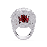 2.4 CTW Round Lion Crest Colorstone Signet Ring with Ruby Red stone in 14K White Gold – Lunéa Paris