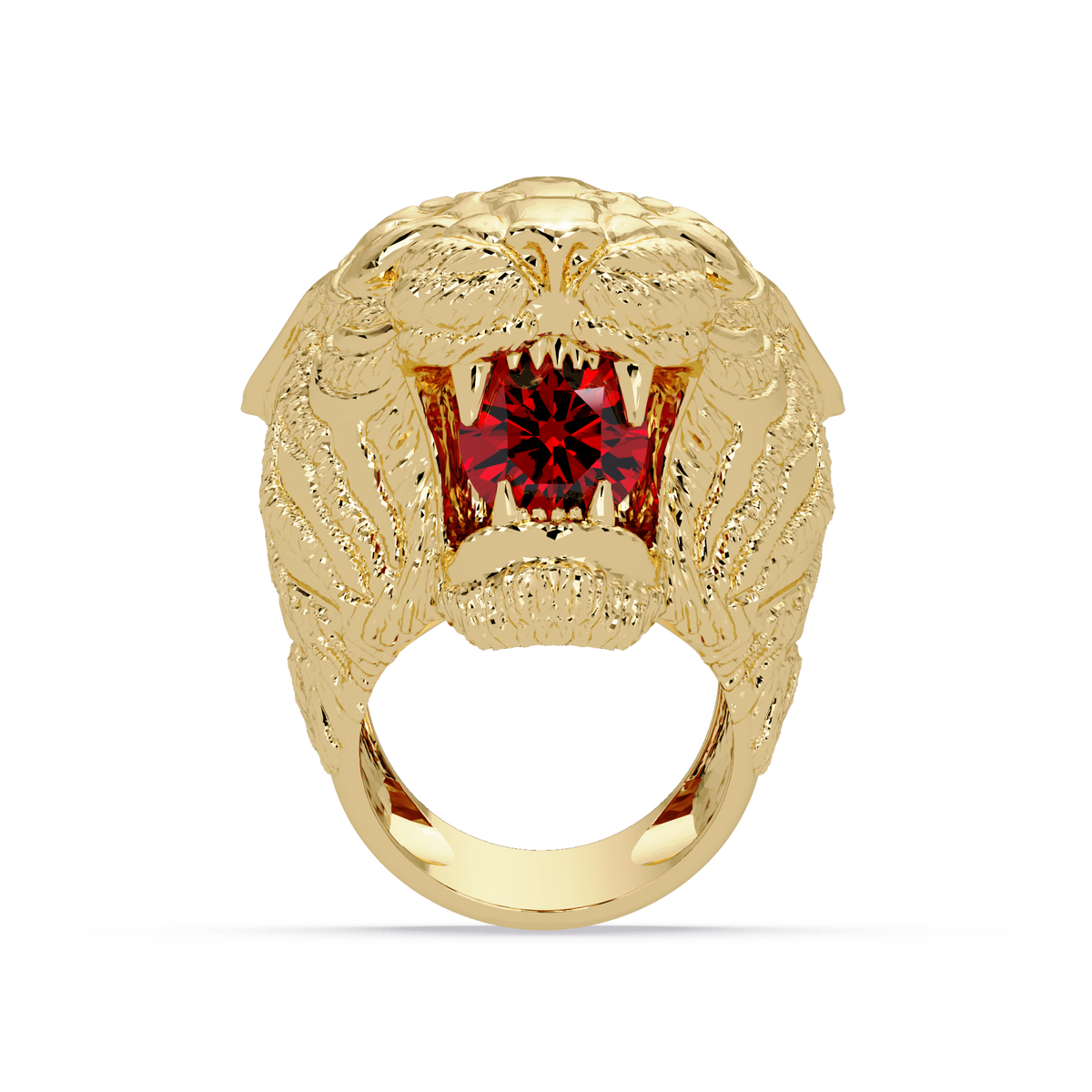 2.4 CTW Round Lion Crest Colorstone Signet Ring with Ruby Red stone in 14K Yellow Gold – Lunéa Paris