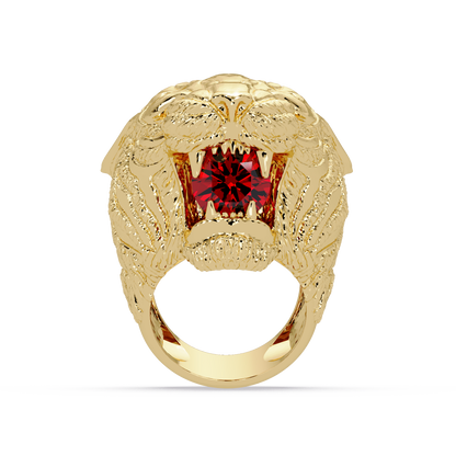 2.4 CTW Round Lion Crest Colorstone Signet Ring with Ruby Red stone in 14K Yellow Gold – Lunéa Paris