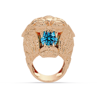 2.4 CTW Round Lion Crest Colorstone Signet Ring with Aquamarine Blue stone in 14K Rose Gold – Lunéa Paris